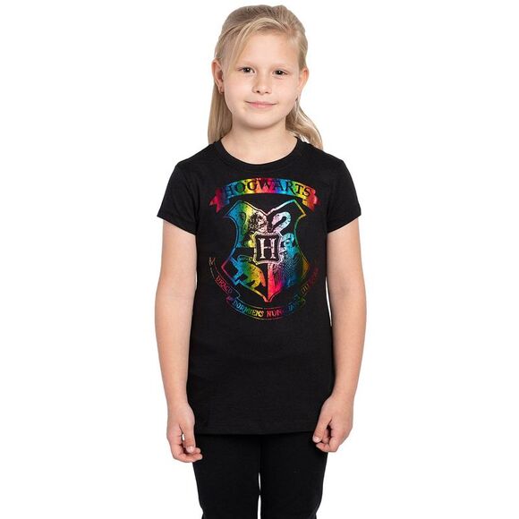 Girls Harry Potter T-Shirt Hogwarts Shimmery Halloween Costume Tee School Crest - Picture 1 of 3